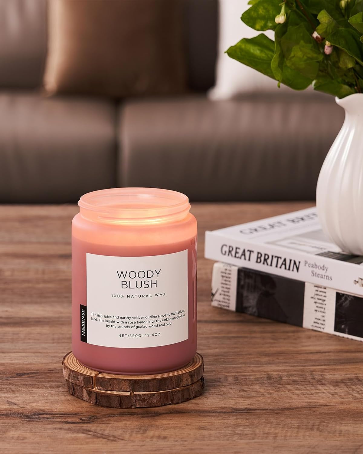 Woody Blush Soy Candles 2 Wick, Rose Vetiver Scented Candles 19.4Oz 110 Hour Long Lasting Burn, Non Toxic Natural Luxury Candle Gifts for Women，Aromatherapy Candle Gift for Mom Girlfriend Wife