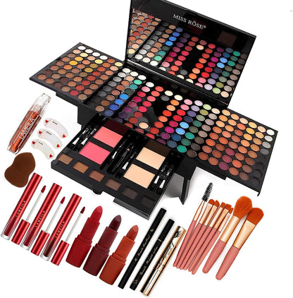 190 Colors Makeup Pallet,Professional Makeup Kit for Women Full Kit,All in One Makeup Sets for Women&Beginner,Include Eyeshadow,Lipstick,Compact Powder,Eyeliner,Glitter Powder,Concealer,Makeup Brush（004-Black）