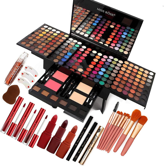 190 Colors Makeup Pallet,Professional Makeup Kit for Women Full Kit,All in One Makeup Sets for Women&Beginner,Include Eyeshadow,Lipstick,Compact Powder,Eyeliner,Glitter Powder,Concealer,Makeup Brush（004-Black）