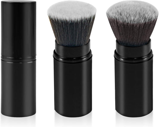 3 Pack Retractable Makeup Brush, Travel Makeup Brushes with Cover, Portable Powder Brushes with Flat and round Top for Loose Powder Cream or Liquid Cosmetics (Black)